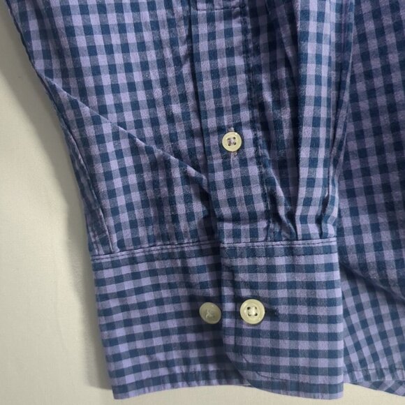 Mens Izod Premium Essentials Large Purple/Navy Checkered Long Sleeve Dress Shirt - Picture 10 of 11
